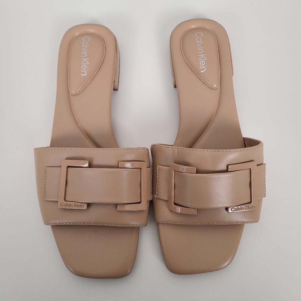 Calvin Klein Nude Neutral Minimal Buckle Detail Slip-on Sandals 7.5